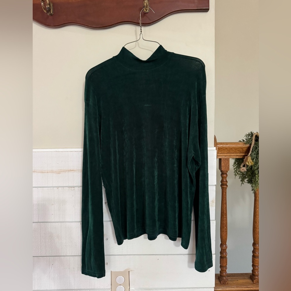 Vintage 1849 Authentic Ranchwear Mock Neck LS Top Dark Green Made In USA 🌲🎅🏼